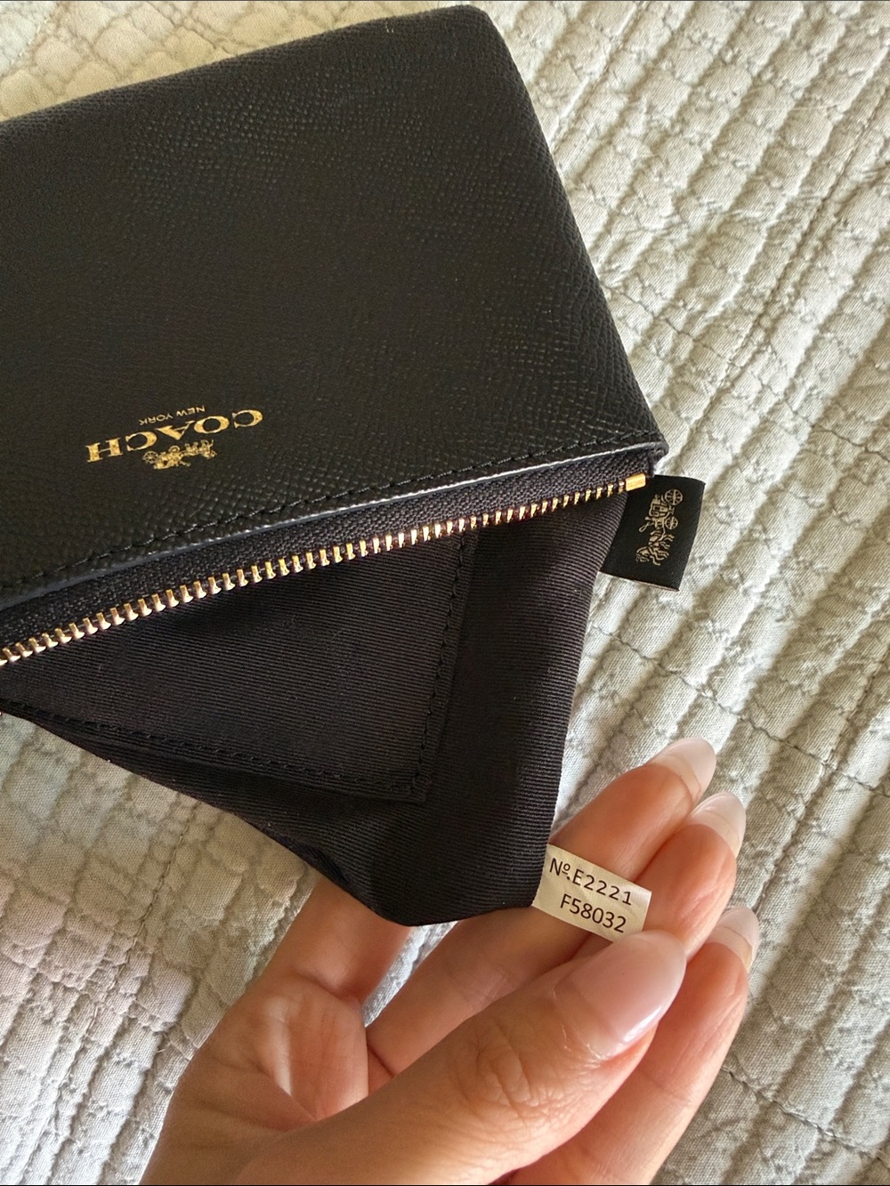 Coach Black Pebbled Leather Wristlet with Gold Logo - Picture 4 of 5
